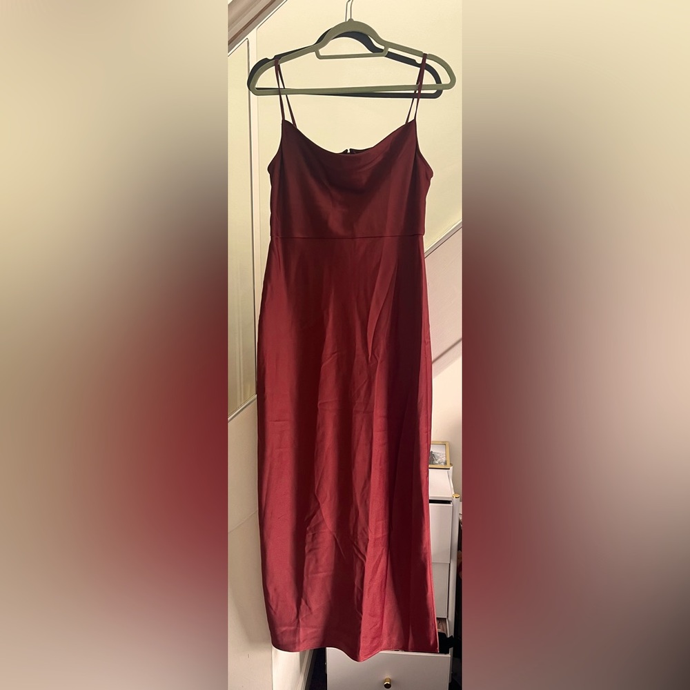 BHLDN Satin Cali Dress: Size 10, Dusty Red